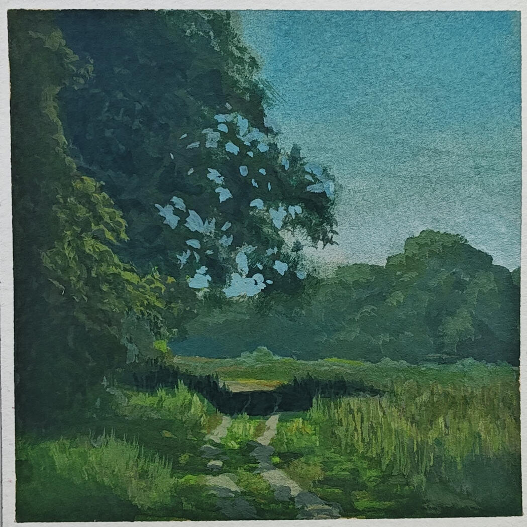 Peninsula path - gouache on paper, 4x4
