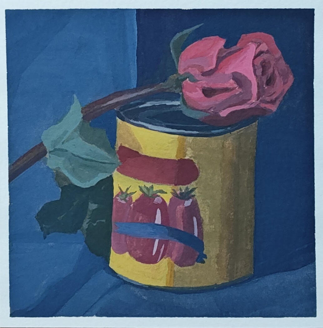 Romas and Roses - gouache on paper, 4x4